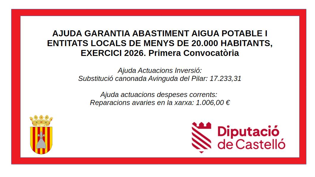 Ayuda garantía agua potable 2026. Primera resolución